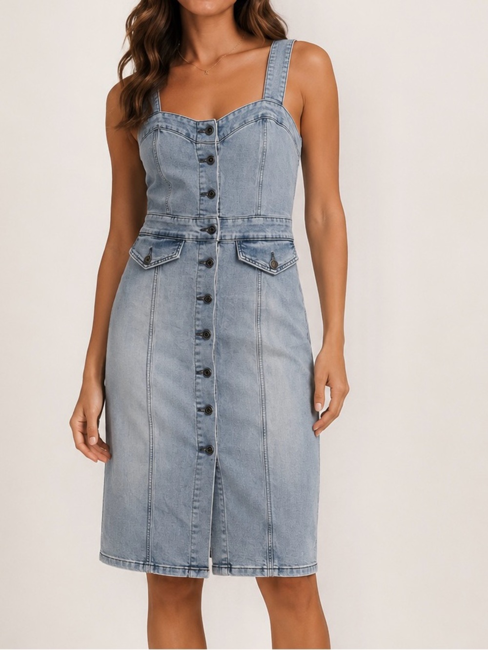 Indigo Rein Feminine Western Light Wash Button Front Denim Jumper Dress Size M